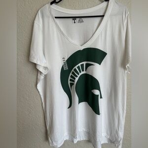 Women’s 2X Michigan State Spartans White 100% Cotton V Neck T-Shirt NEW